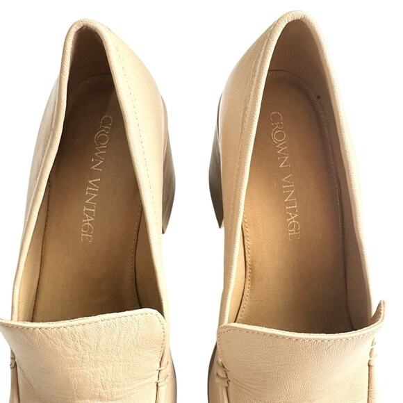 Crown Vintage Caitlun Pump Leather Cream Block Heel Loafers Size 10 Preppy - Picture 9 of 15